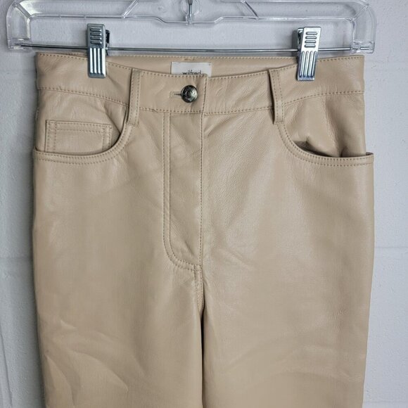 Aritzia Wilfred The Melina Ivory Beige Vegan Leather Straight Leg Pants Size 0 - Picture 3 of 11